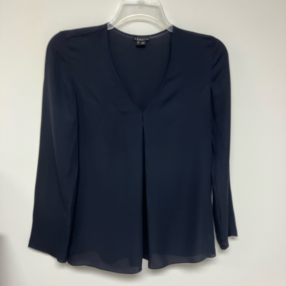 Theory silk blouse, navy, SP